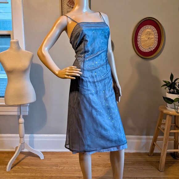 Vintage Y2K Express Mesh Midi Dress Mermaid Sequin Siren Gray Size 7/8 - Picture 4 of 12